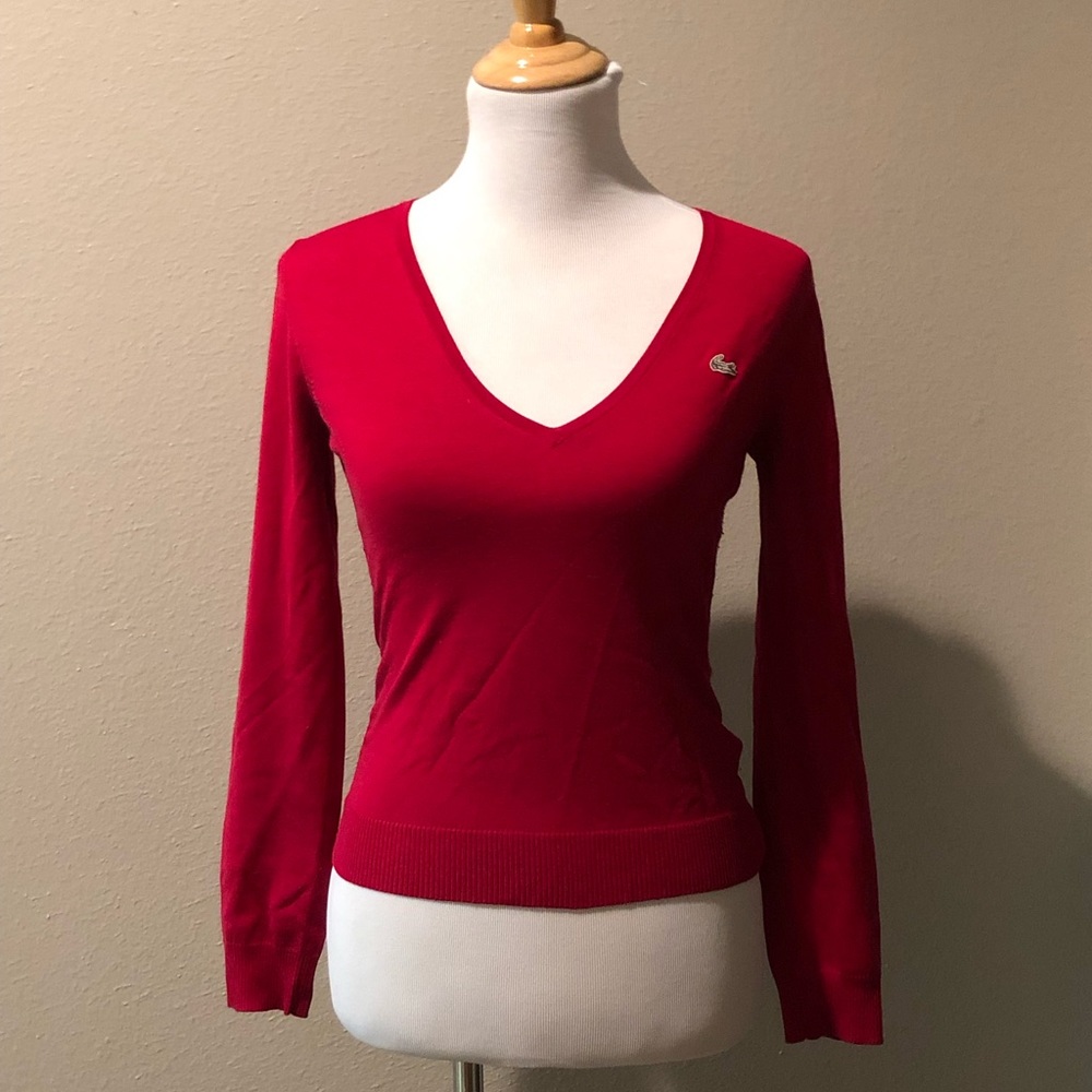 Lacoste Women’s red pullover v-neck sweater